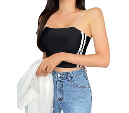 Women's & Girl's Regular wear Side Strip Pattern Padded Crop Tank Top Bralett