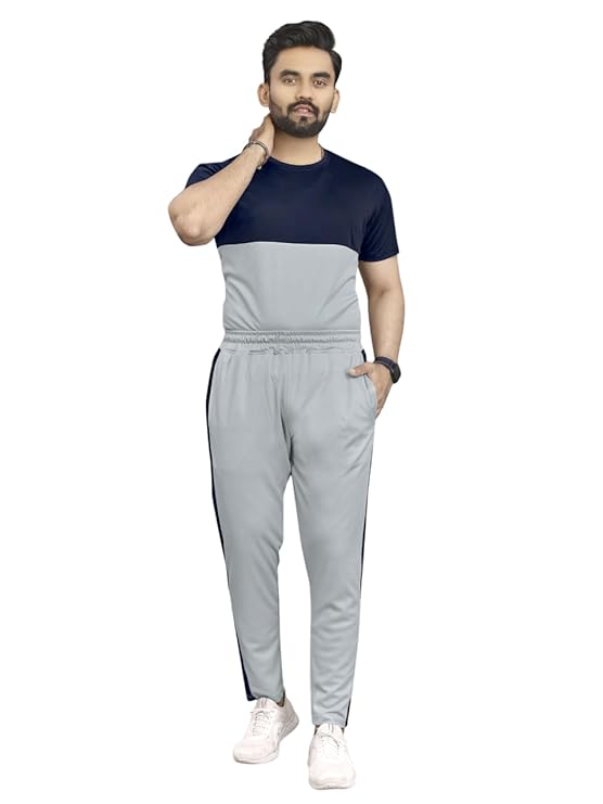 Cotton Lycra Blend Casual Regular Fit Colorblock Tracksuit for Men