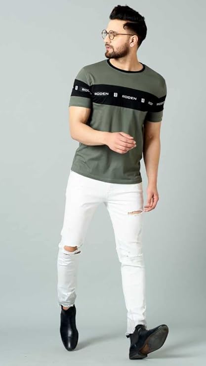 Men's Cotton Half Sleeve Regular Fit Striped T-Shirt