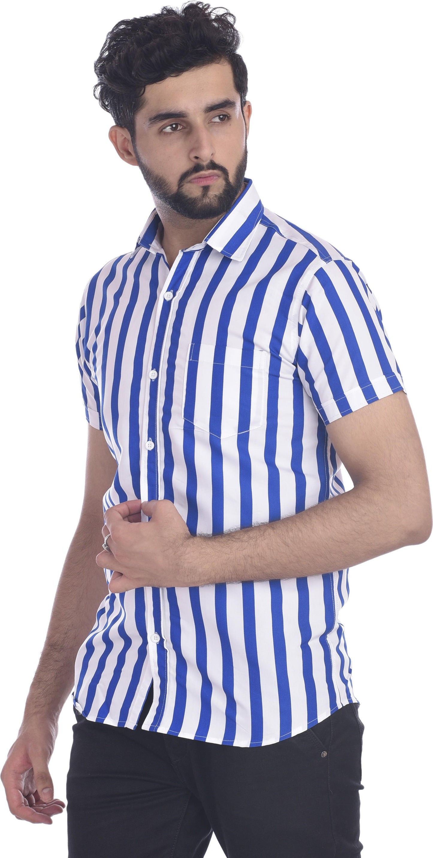 Gasperity Cotton Stripes Half Sleeves Mens Casual Shirt