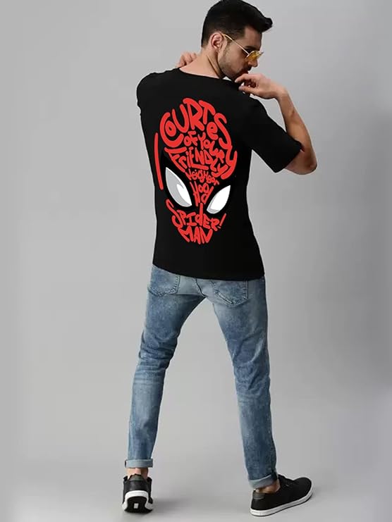 Show Your Love for Marvel's Spiderman Typographic Back Printed Oversized T-shirt for Men & Boys