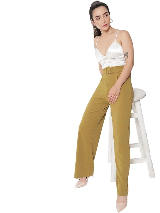 Women's High Rise Viscose Rayon Relaxed Fit Korean Trousers