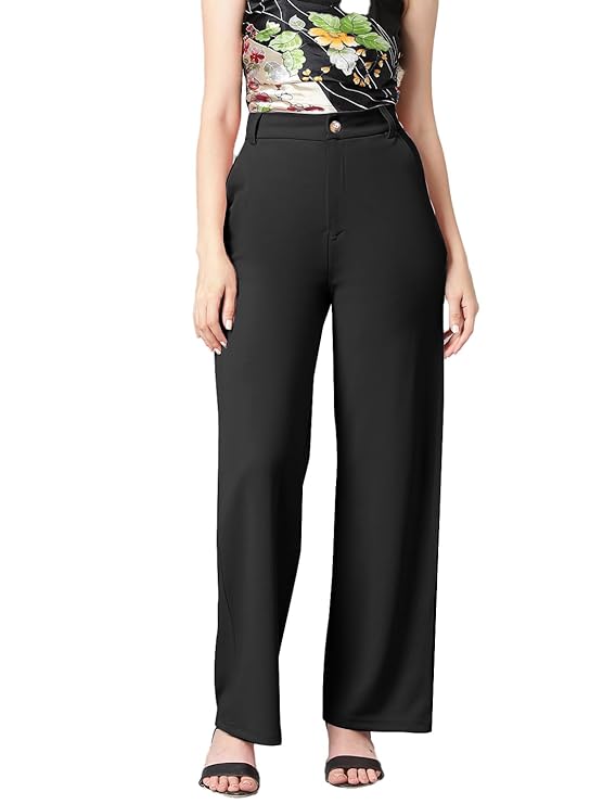 Women's High Rise Cotton Blend Relaxed Fit Trousers