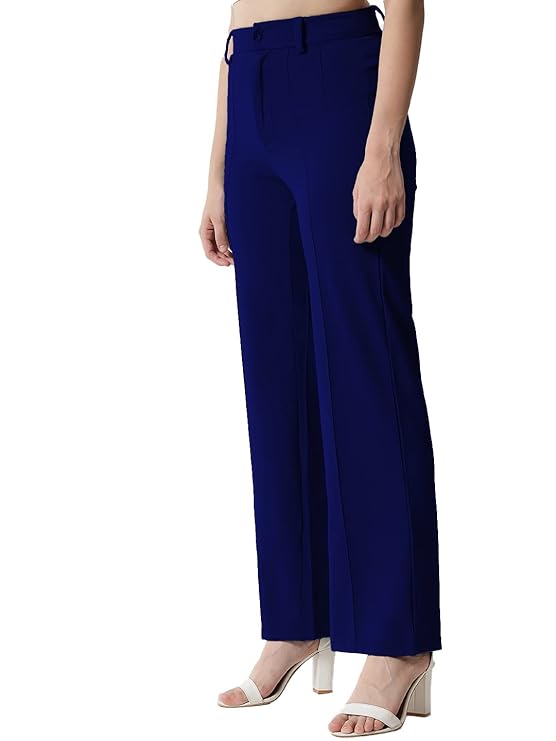 Women Polyester Blend Solid Trousers