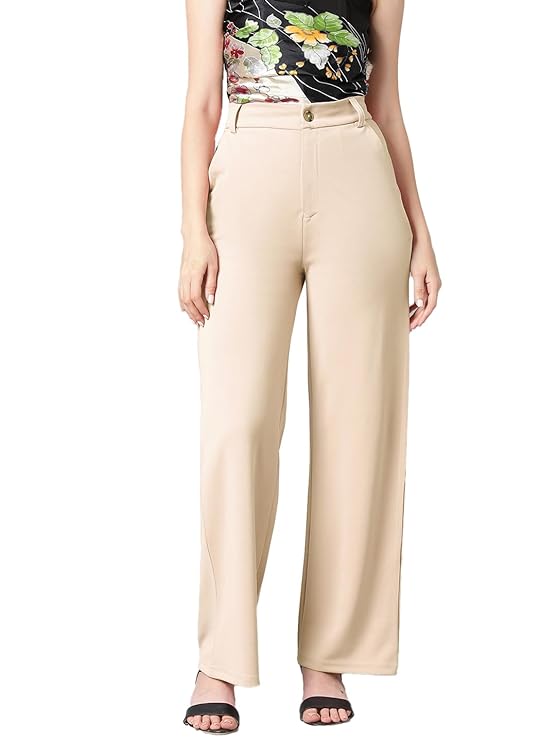 Women's High Rise Cotton Blend Relaxed Fit Trousers