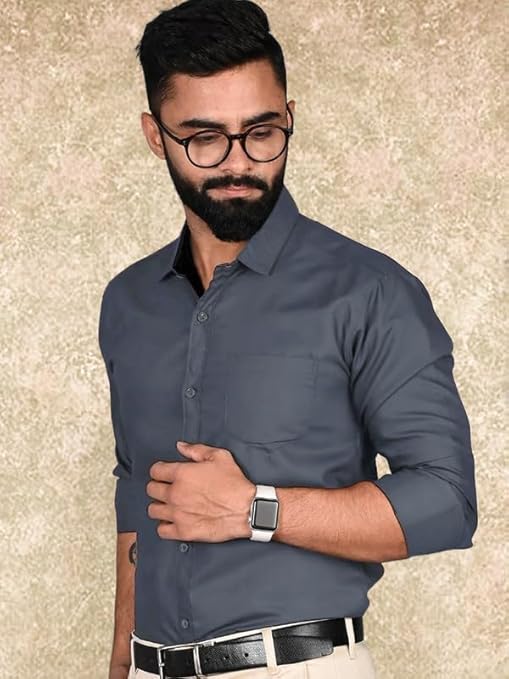 Casual Shirt for Men Regular Fit Long Solid Sleeve Shirt