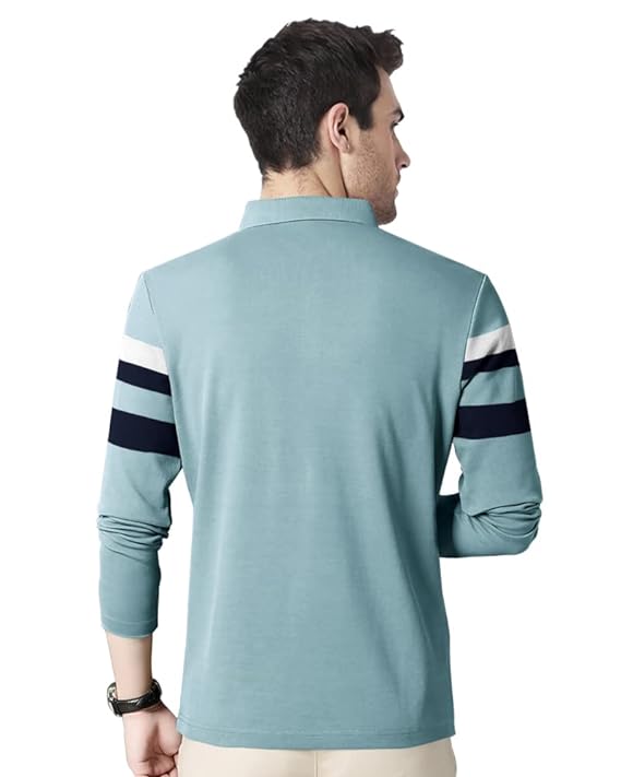 Polo Neck Half Sleeve Striped Print Casual Men Tshirt