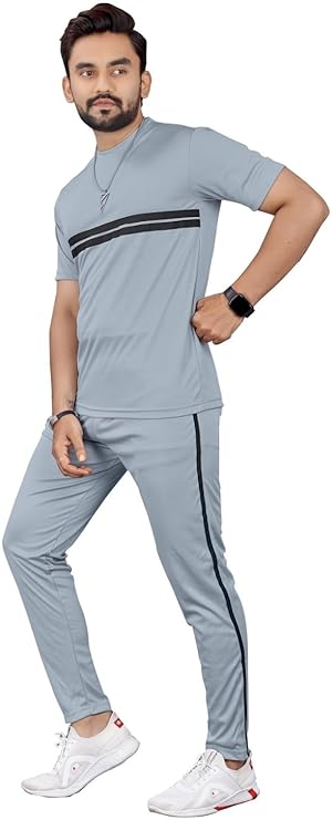 Cotton Lycra Blend Casual Regular Fit Striped Tracksuit for Men