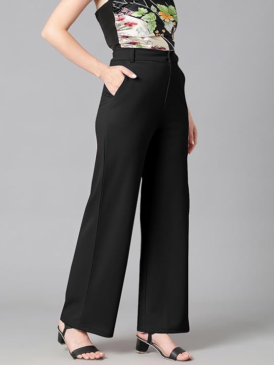 Women's High Rise Cotton Blend Relaxed Fit Trousers