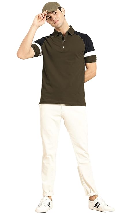 Men's Half Sleeve Regular Fit Matty Colorblock Polo T-Shirt