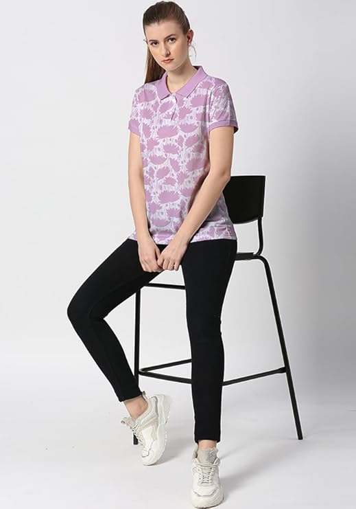 Women's All Over Printed Polo Collar Neck T-Shirt