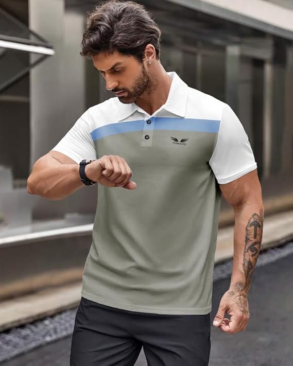 Cotton Blend Polo Neck Half Sleeve Printed T shirt