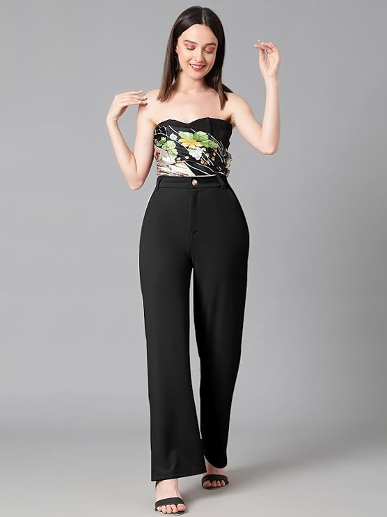 Women's High Rise Cotton Blend Relaxed Fit Trousers