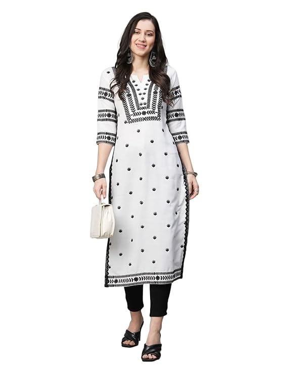 Women's Cotton Blend Chikankari Embroidered Straight Kurti