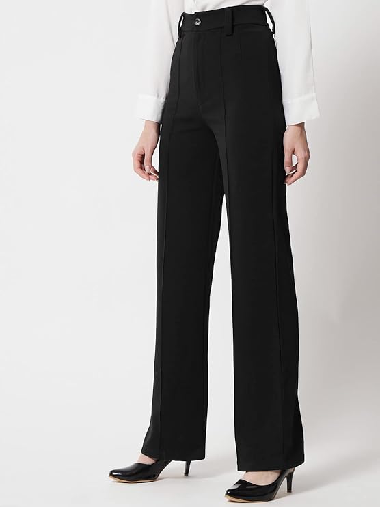 Women Polyester Blend Solid Trousers