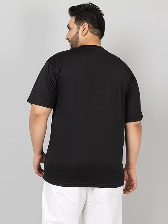 Men Plus Size Round Neck Printed Regular Dry Fit Gym Sports T-Shirt