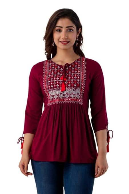 Women's Rayon Embroidered Regular Fit Top