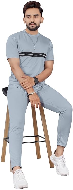 Cotton Lycra Blend Casual Regular Fit Striped Tracksuit for Men