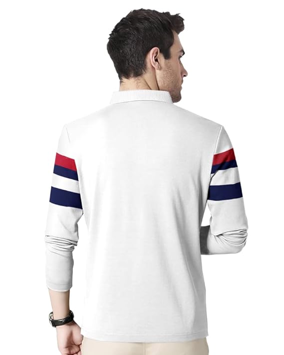 Polo Neck Half Sleeve Striped Print Casual Men Tshirt