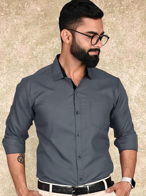 Casual Shirt for Men Regular Fit Long Solid Sleeve Shirt