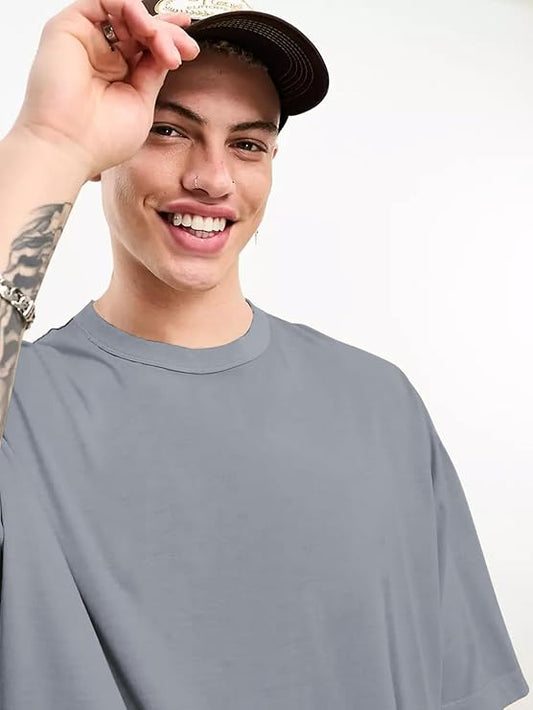 Oversized Longline Drop Shoulder Solid Round Neck Tshirts for Men