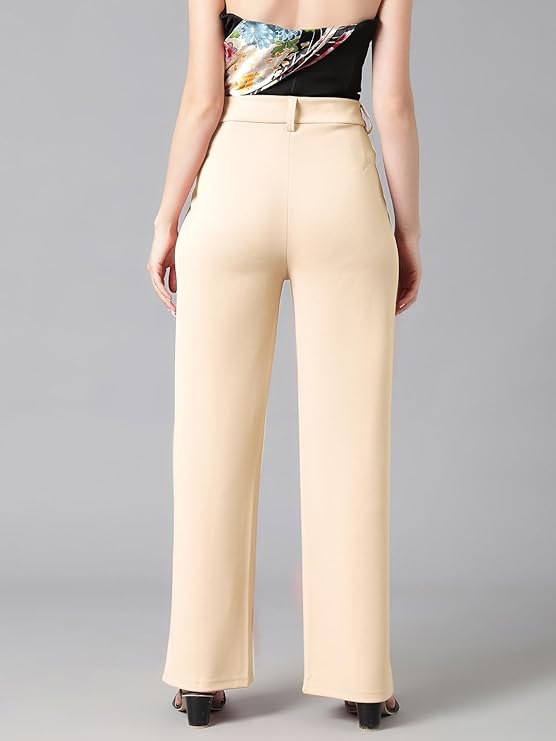 Women's High Rise Cotton Blend Relaxed Fit Trousers