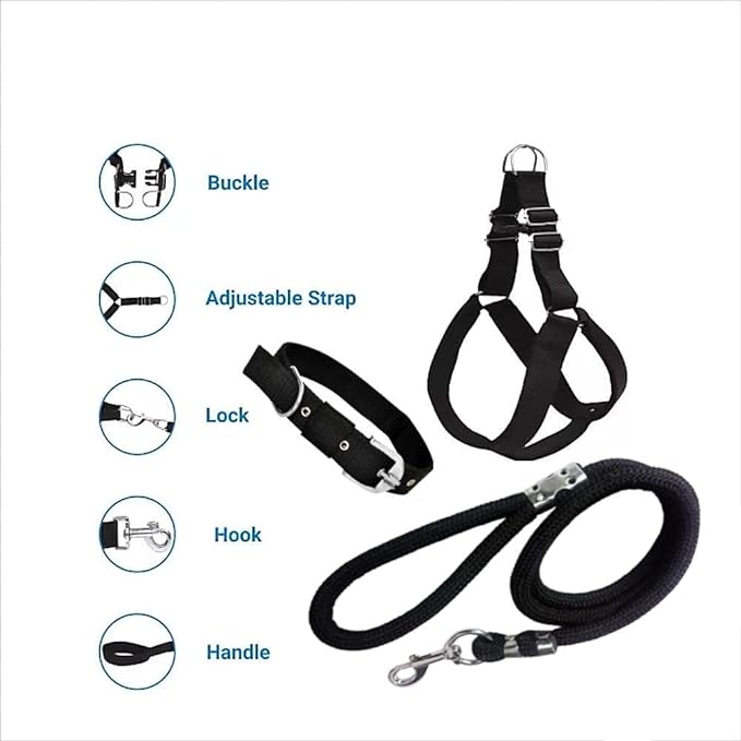 Dog Combo Pack of Harness, Neck Collar Belt and Rope Set