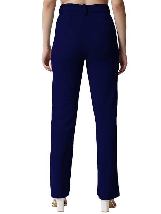 Women Polyester Blend Solid Trousers