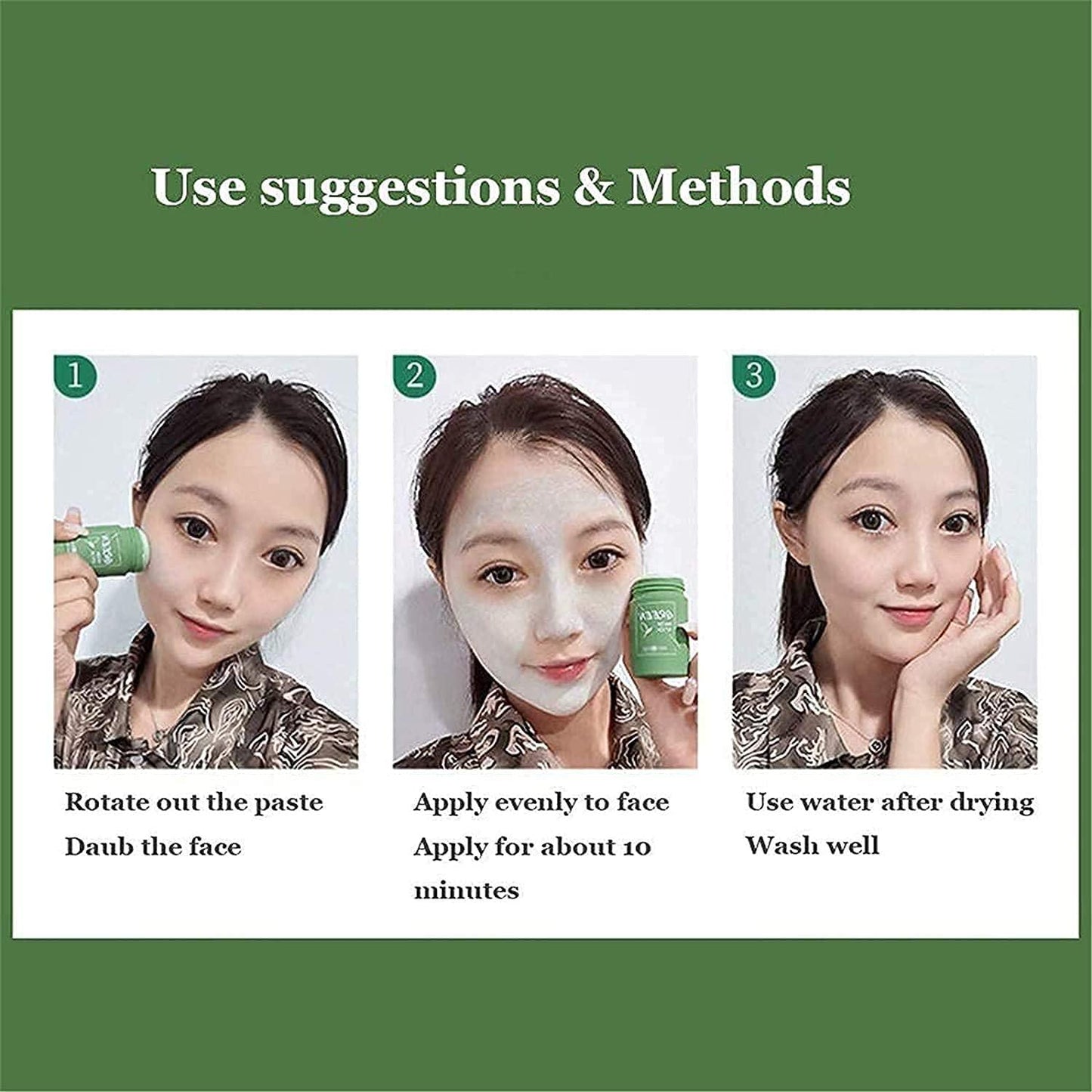 Green Tea Purifying Clay Stick Mask Oil Control Anti-Acne Eggplant Solid Fine, Portable Cleansing Mask Mud Apply Mask, Green Tea Facial Detox Mud Mask (Green Tea) 40 g