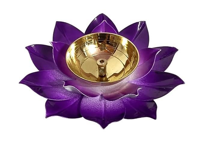 Brass Flower Shape Blue Oil Lamp Diya Pack of 2