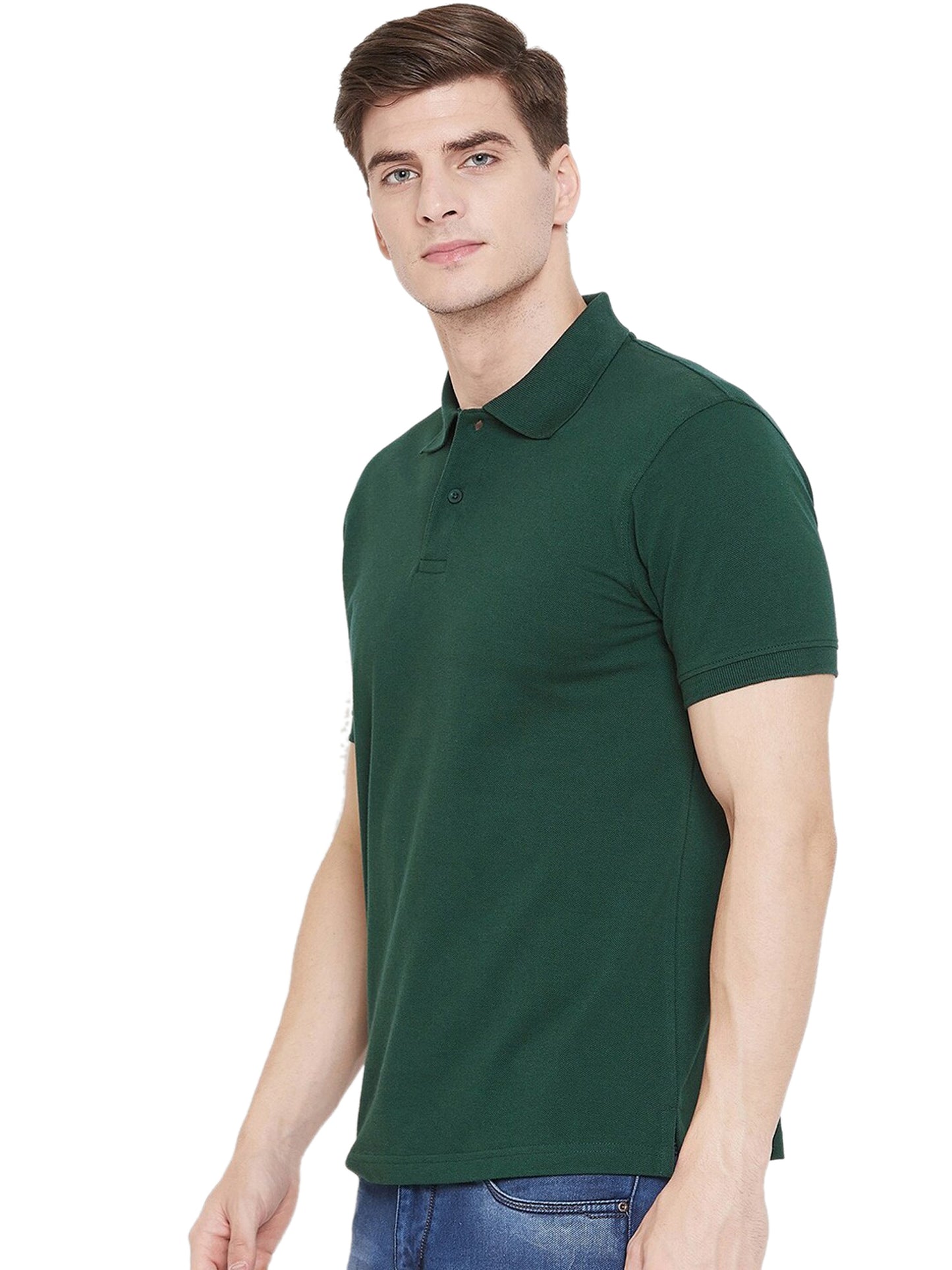 Cotton Blend Solid Half Sleeves Mens Polo T-Shirt