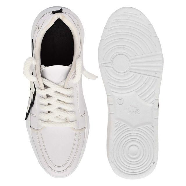 Men's Solid White Patch Lace Up Casual Shoes