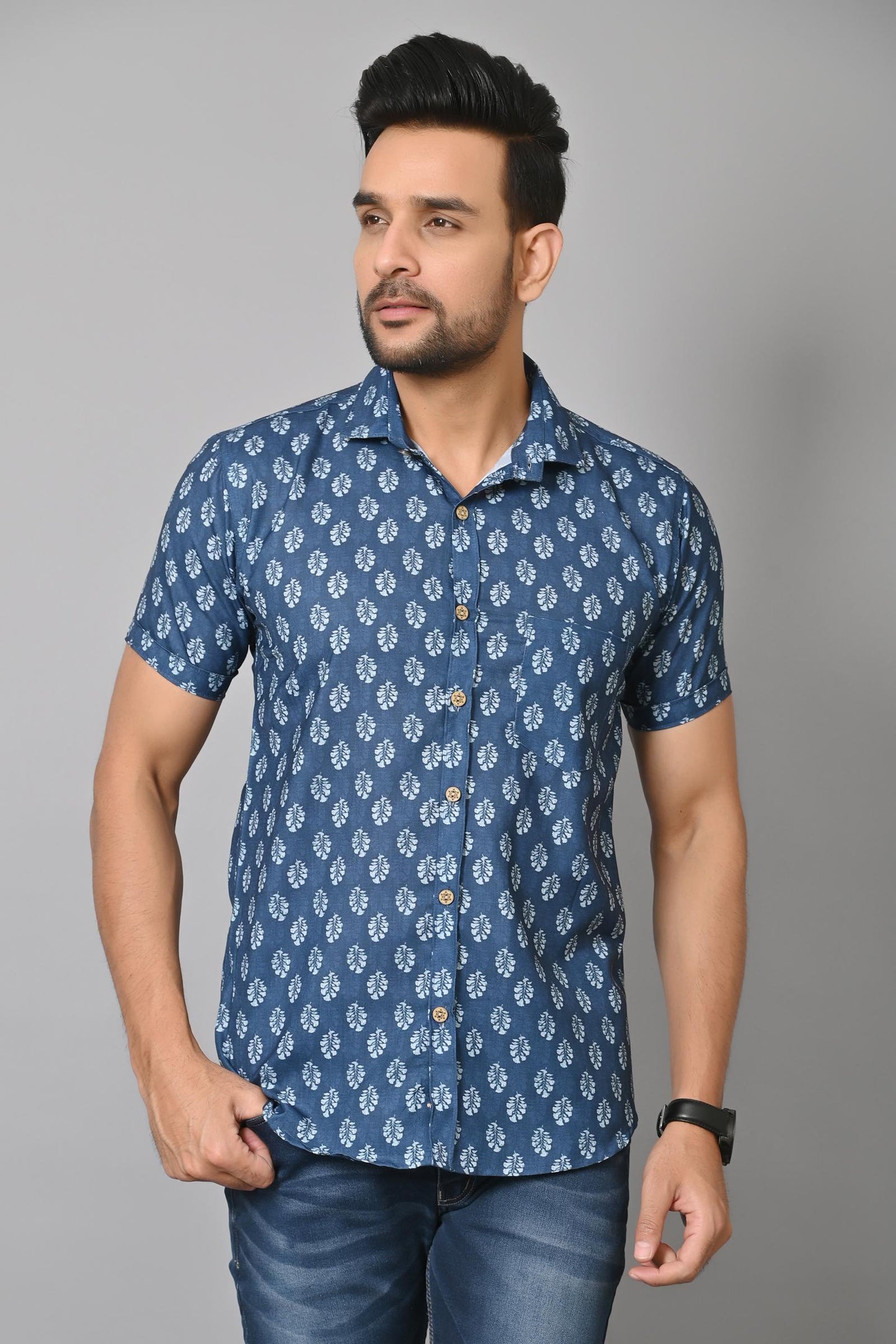 Gasperity Cotton Printed Half Sleeves Mens Casual Shirt