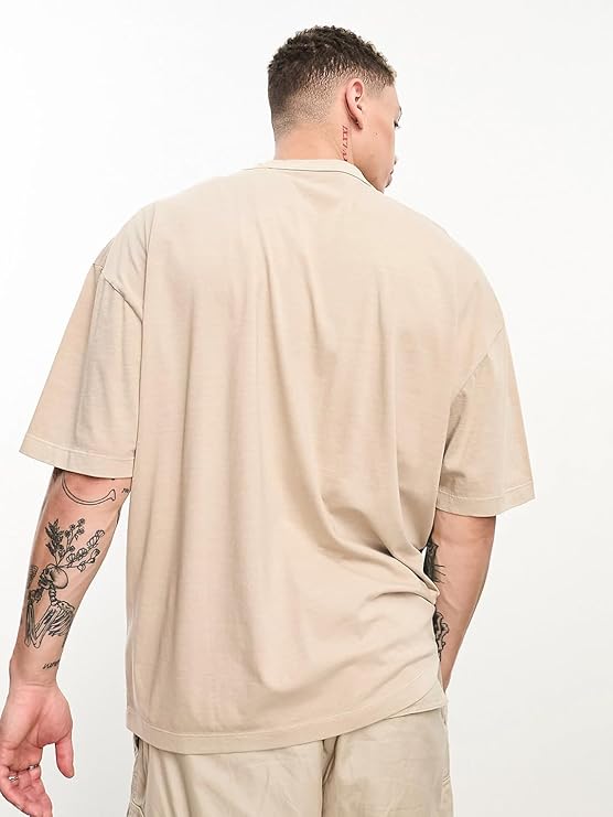 Oversized Longline Drop Shoulder Solid Round Neck Tshirts for Men