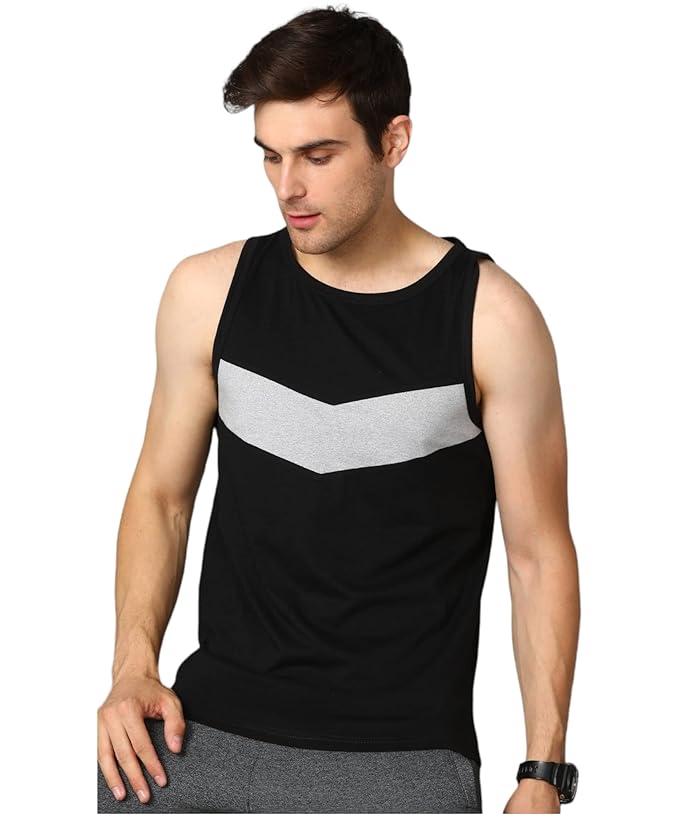 Men's Cotton Colorblocked Sleeveless Regular Fit T-shirt