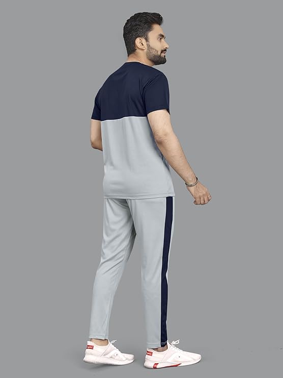 Cotton Lycra Blend Casual Regular Fit Colorblock Tracksuit for Men