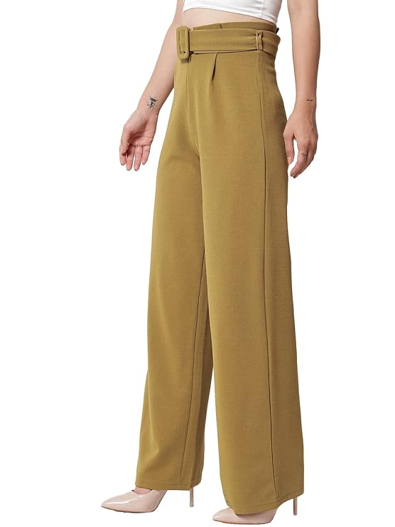 Women's High Rise Viscose Rayon Relaxed Fit Korean Trousers