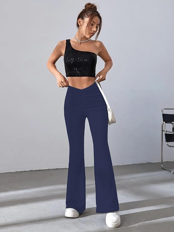 Women's Solid Gathering Front Skinny Trousers