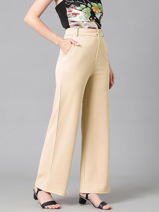 Women's High Rise Cotton Blend Relaxed Fit Trousers