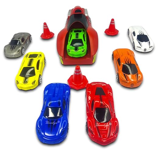 Rapid Launcher Play Set Toy with 7 Die Cast Metal Stunt Car and Master Racers Sports with 3 Stoppers Racing Game for Kids