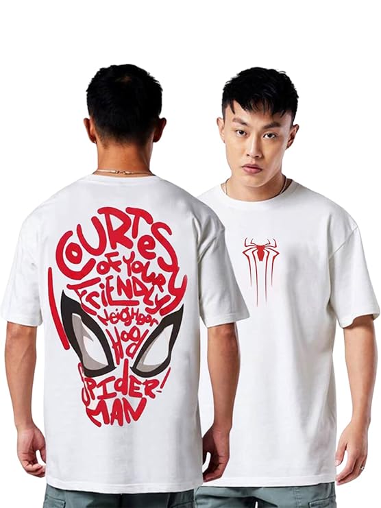 Show Your Love for Marvel's Spiderman Typographic Back Printed Oversized T-shirt for Men & Boys