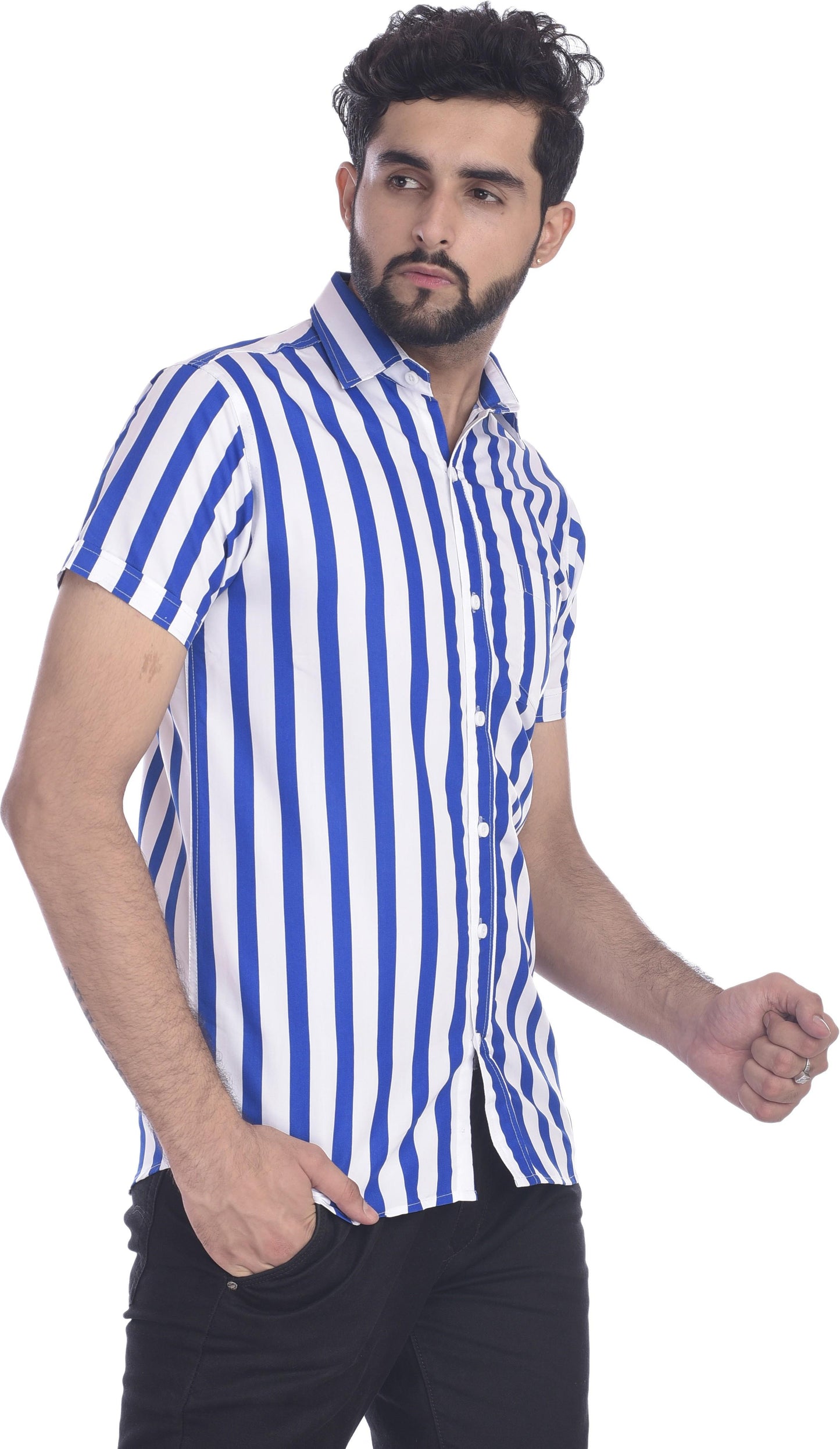 Gasperity Cotton Stripes Half Sleeves Mens Casual Shirt