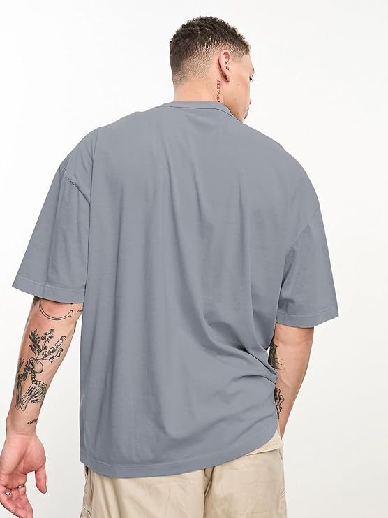 Oversized Longline Drop Shoulder Solid Round Neck Tshirts for Men