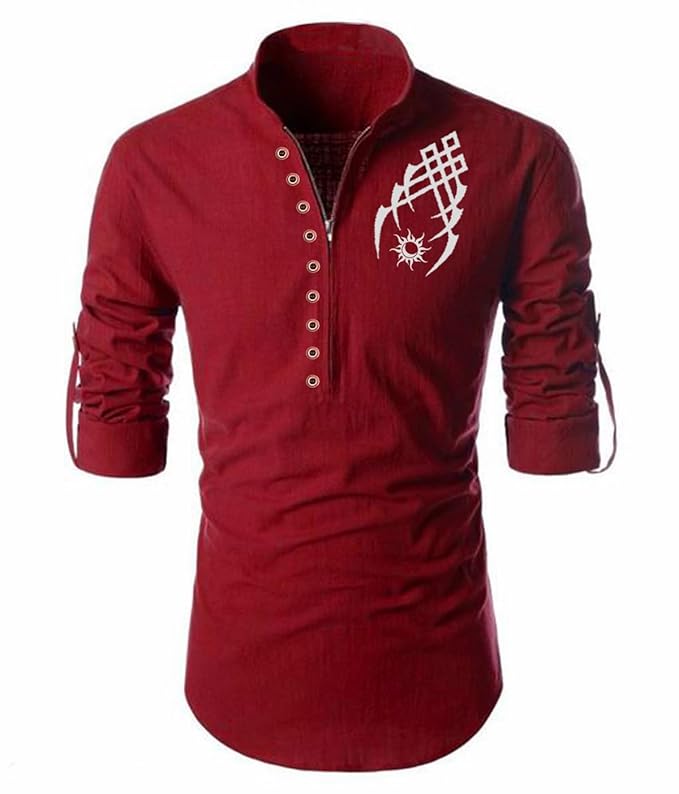 Men's Full Sleeve Short Kurta Shirt with a Trendy Mandarin Collar Crafted from a Premium Cotton Blend