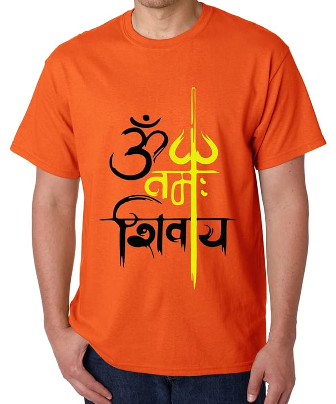 Men's Round Neck Cotton Half Sleeved T-Shirt with Printed Graphics - Namah Shivay Pattern