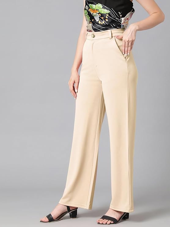 Women's High Rise Cotton Blend Relaxed Fit Trousers