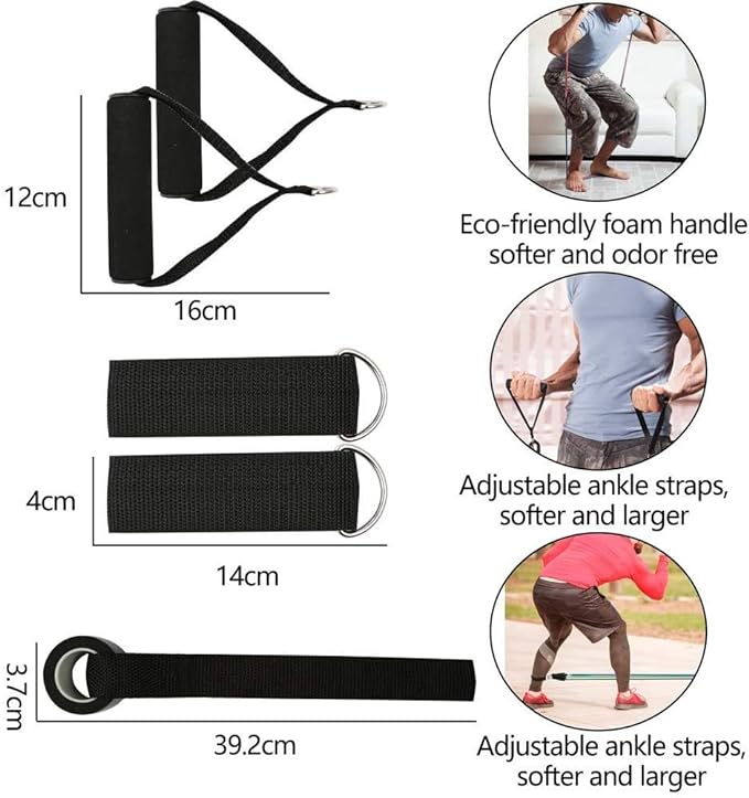 Resistance Bands Set for Exercise, Stretching and Workout Toning Tube Kit with Foam Handles, Door Anchor, Ankle Strap and Carrying Bag for Men, Women