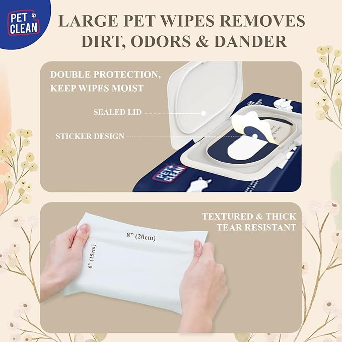 Pet Clean Pet Wipes 100 Counts Wet Wipes for Dogs