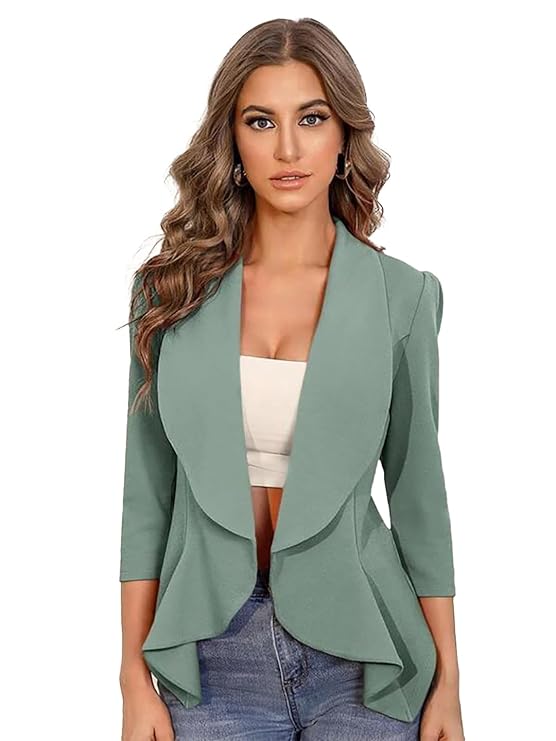 Women's Single Breasted Relaxed Fit Shawl Collar 34 Sleeve Blazer