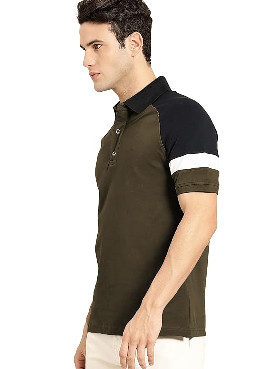 Men's Half Sleeve Regular Fit Matty Colorblock Polo T-Shirt